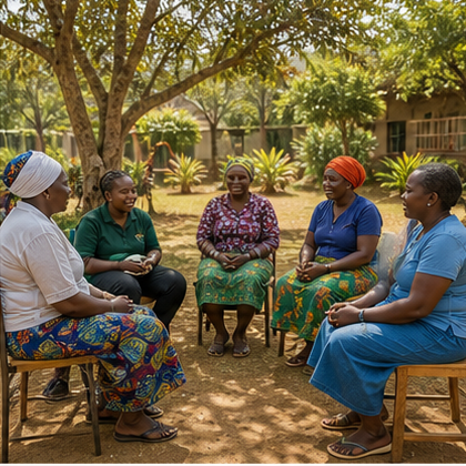 Community caregivers seated in a circle