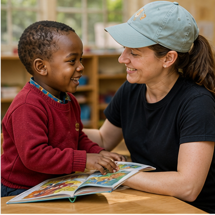 Volunteer reading with a child